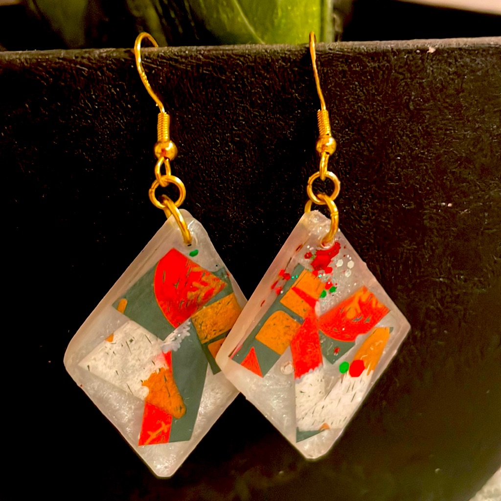 Handmade Festive Medium Holiday Earrings White Diamond